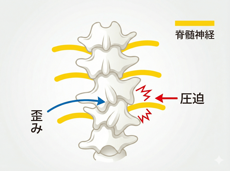 背骨のゆがみが脊髄神経を圧迫