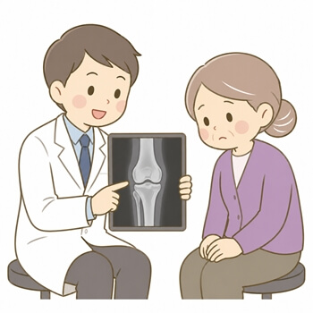 膝のレントゲンを見せる医者